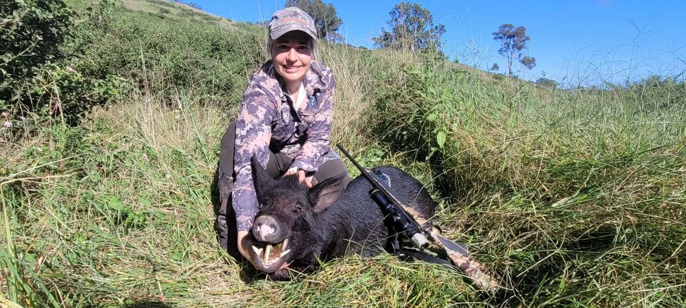 Lilly with a wild boar she took
