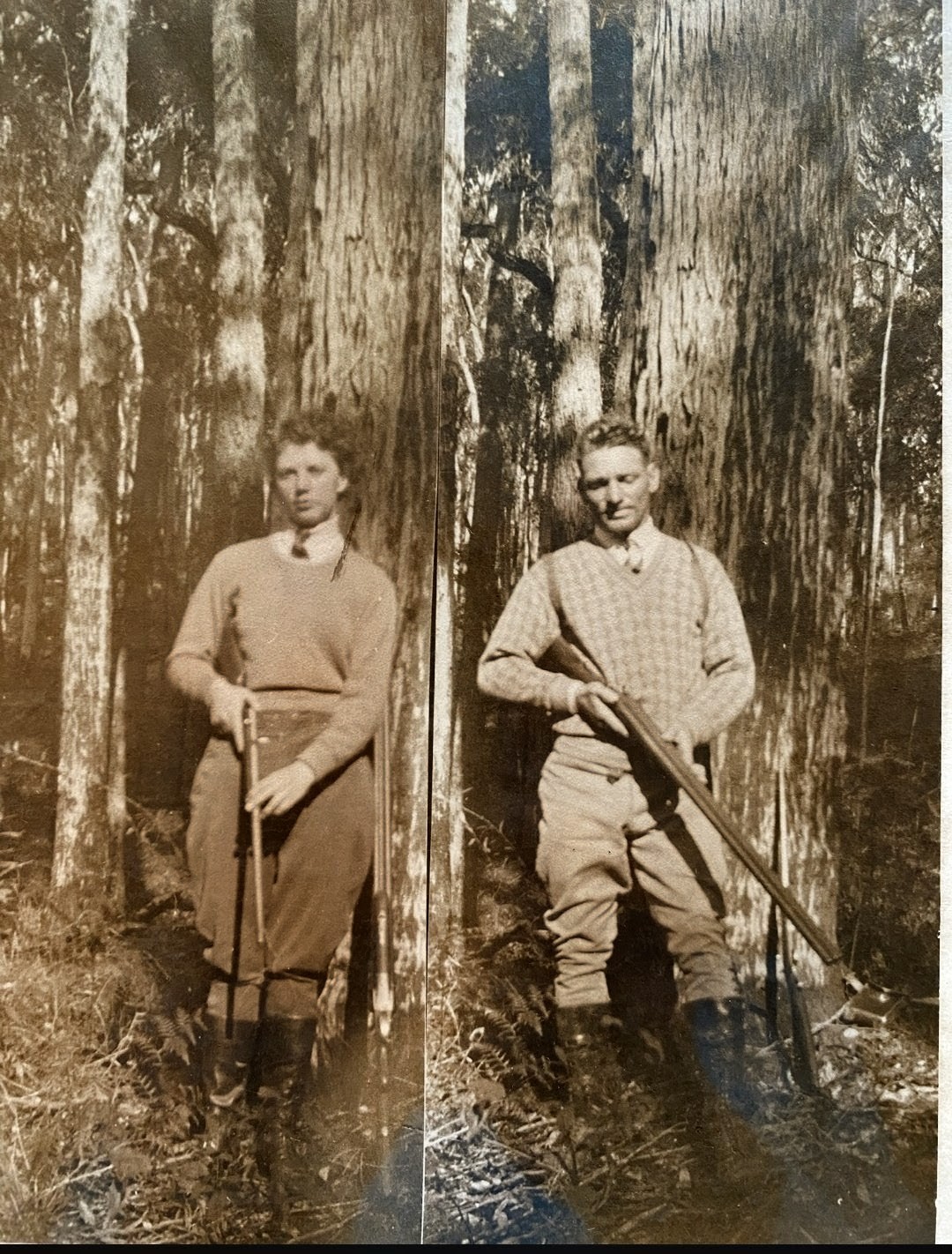 Vintage sepia photo of hunters in the Australian bush