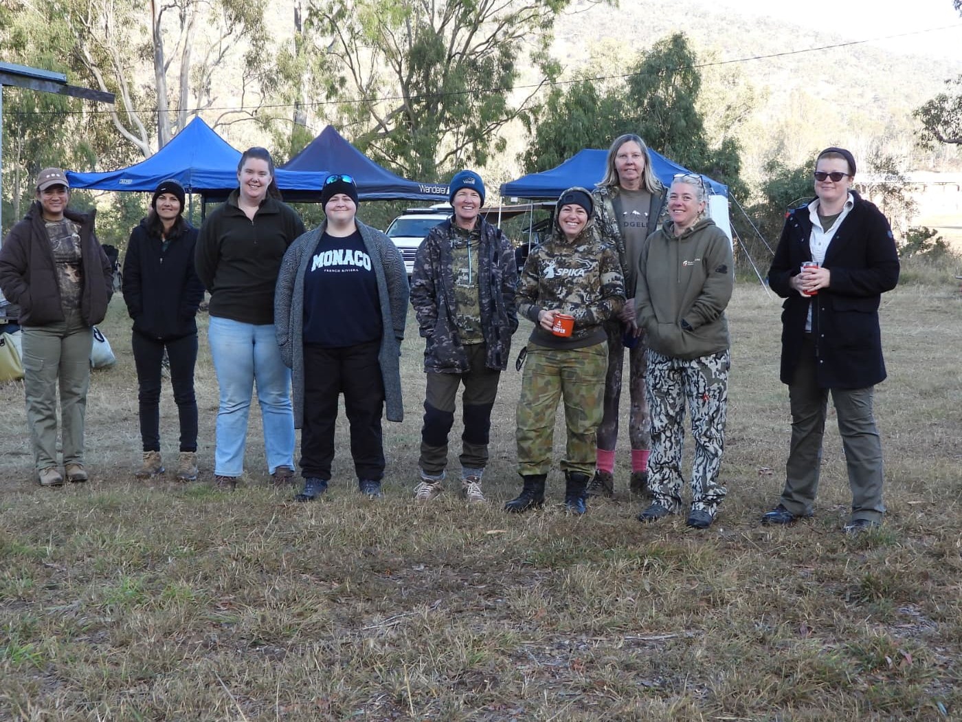 Women Who Hunt participants together during a women's hunting weekend in Queensland.