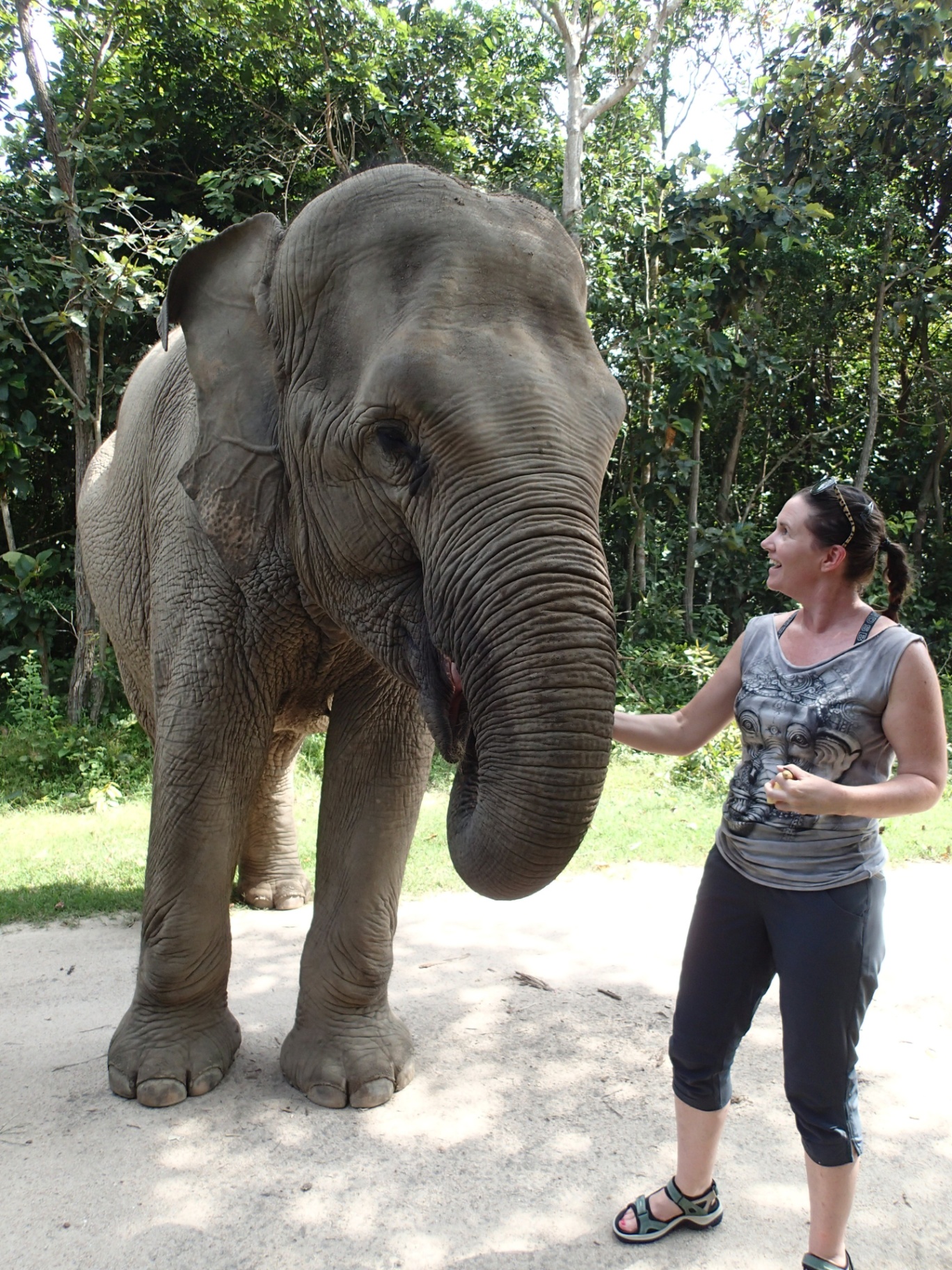 Emma with Lucky the elephant in Thailand