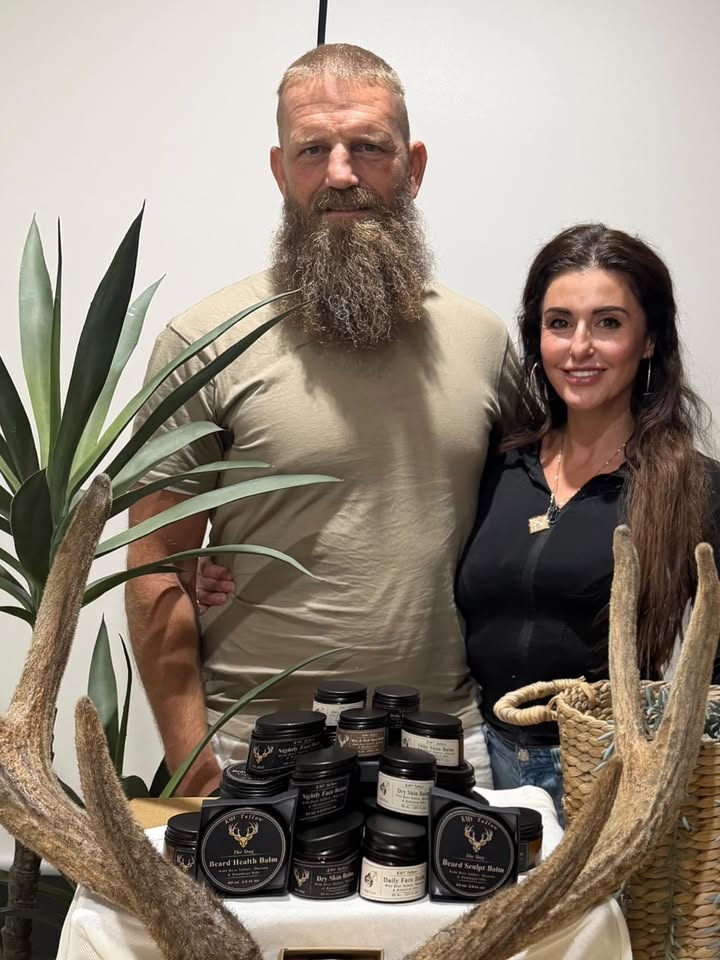 Kristian and Melissa with the KMV Tallow skincare range