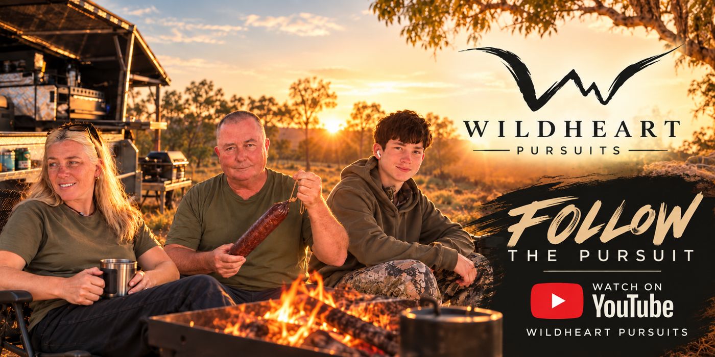 WildHeart Pursuits banner: the Parker family around a campfire at sunset with the words Follow the Pursuit, Watch on YouTube