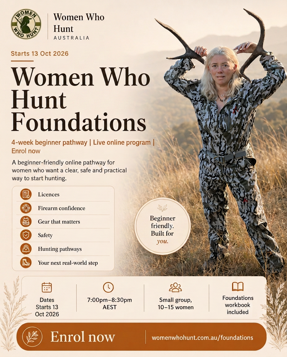 Women Who Hunt Foundations flyer — 4-week beginner pathway for women